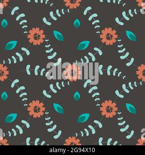 Vector pattern of flowers, twigs and leaves Stock Vector