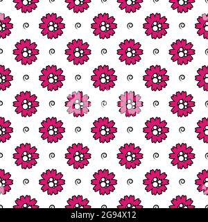 Vector pattern of flowers with strokes and circles Stock Vector