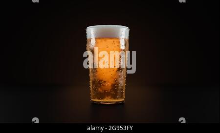 Glass of light beer on dark background.,3d model and illustration. Stock Photo