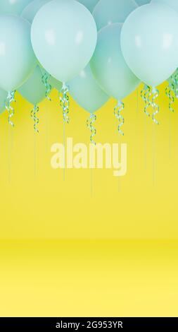 Balloons bunch on a blue wall background. 3D illustration render Stock ...