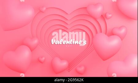 Valentines Day background with many pink hearts on a white. Day of love for  two people around the world Stock Photo - Alamy
