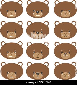 simple set of bear vector lines icon. contain such icons simple bear with facial expressions and more Stock Vector
