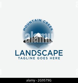 Mountain peaks river minimalist landscape hills logo design Stock Vector