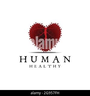 Heart Love with Corona Virus Logo Design, Form for Social Care Humanity Stock Vector