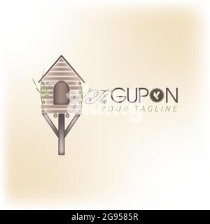 Wooden bird house logo icon illustration style, Bird House Logo design template Stock Vector