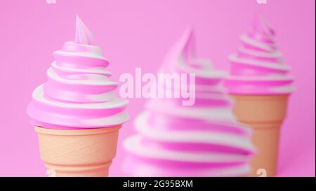Soft serve pink ice cream 3D rendering illustration on white background ...