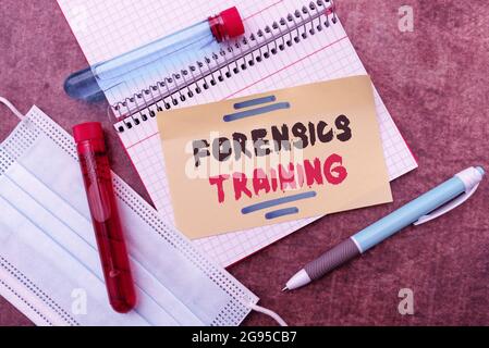 Conceptual caption Forensics Training. Business concept scientific methods and processes to solving crimes Writing Prescription Medicine Laboratory Stock Photo