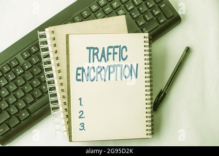 Inspiration showing sign Traffic Encryption. Internet Concept method of securing the transmission of information Two Plain Lined Spiral Notebooks With Stock Photo