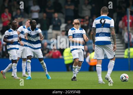 LONDON, UK. JULY 24TH Queens Park Rangers player gestures during the Pre-season Friendly match between Queens Park Rangers and Manchester United at the Kiyan Prince Foundation Stadium., London on Saturday 24th July 2021. (Credit: Federico Maranesi | MI News) Credit: MI News & Sport /Alamy Live News Stock Photo