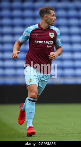 Oldham, England, 24th July 2021. James Tarkowski of Burnley during the Pre Season Friendly match at Boundary Park, Oldham. Picture credit should read: Simon Bellis / Sportimage Stock Photo