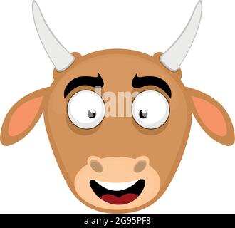 Vector emoticon illustration of a cartoon cow's face with a happy expression Stock Vector