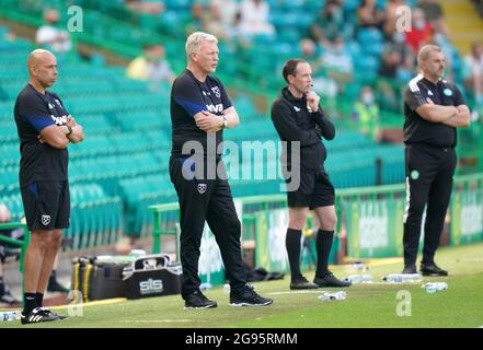 West Ham United first team coach Paul Nevin and manager David Moyes and during the pre-season friendly match at Celtic Park, Glasgow. Picture date: Saturday July 24, 2021. Stock Photo