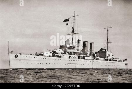 HMS Suffolk, a County-class heavy cruiser. From British Warships, published 1940 Stock Photo