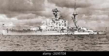 HMS Ramillies.  A Revenge-class super-dreadnought battleship.  From British Warships, published 1940 Stock Photo