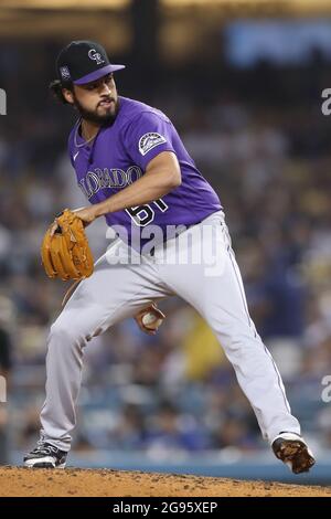 Colorado Rockies relief pitcher Justin Lawrence (61) in the seventh ...