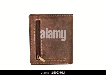 Leather wallet with coin pocket isolated on white background with clipping path Stock Photo