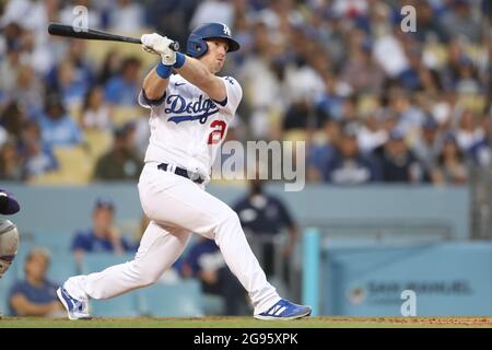 Los Angeles, CA. 23rd July, 2021. Los Angeles Dodgers right fielder Billy McKinney (29) bats for the Dodgers during the game between the Colorado Rockies and the Los Angeles Dodgers at Dodger Stadium in Los Angeles, CA. (Photo by Peter Joneleit). Credit: csm/Alamy Live News Stock Photo