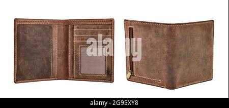 Open leather wallet isolated on white background with clipping path Stock Photo