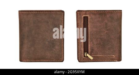 Front and back view of leather wallet isolated on white background with clipping path Stock Photo