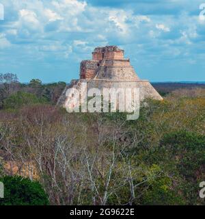 Magician Pyramid in Uxmal mayan city, Yucatan, Mexico. Stock Photo