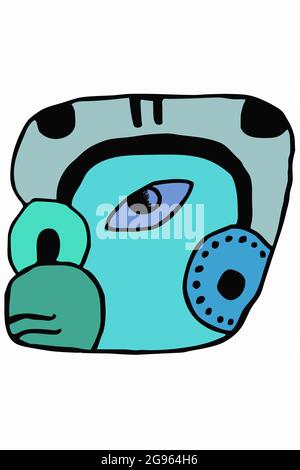 character icon, inspired by a Mayan glyph. Stylized blue face Stock Vector