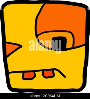 character icon, inspired by a Mayan glyph. Yellow square head with sad expression Stock Vector