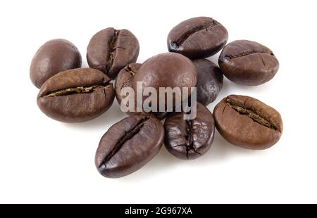 Roasted coffee beans isolated on white background. Full focus Stock Photo