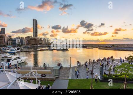 Saint George Bay also known as Zaitunay Bay at sunset, Beirut, Lebanon Stock Photo