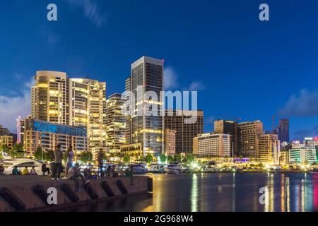 Saint George Bay also known as Zaitunay Bay at night, Beirut, Lebanon Stock Photo