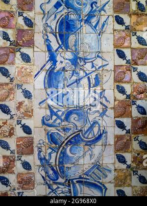 Detail of the tiles of Knights Lake, Fronteira Palace, Lisbon Stock Photo