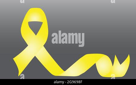 Yellow ribbon vector illustration. Symbol of suicide prevention,  endometriosis and bone cancer. Isolated on white background. Stock Vector