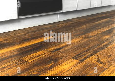 Modern wooden floor in apartment, interior renovation concept background Stock Photo