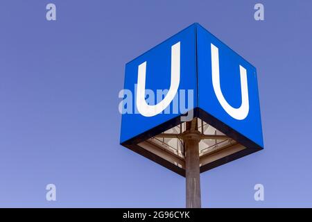 U-Bahn underground sign in Munich, Germany on a summer day. Stock Photo