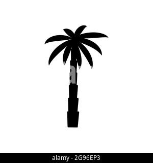 tropical palm trees with leaves, mature and young plants, black silhouettes isolated on white background Stock Vector