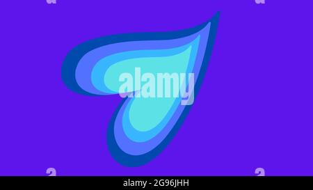 2D illustration of a blue ombre sideways heart on a vibrant neon blue background Stock Photo