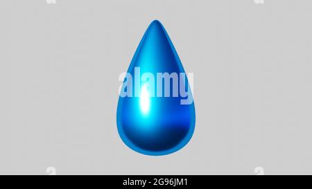 2D illustration of a vibrant blue teardrop with a glimmering light on it on a gray background Stock Photo