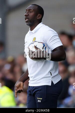 Burton upon Trent, England, 24th July 2021.  Jimmy Floyd Hasselbaink manager of Burton Albion during the Pre Season Friendly match at the Pirelli Stadium, Burton upon Trent. Picture credit should read: Darren Staples / Sportimage Stock Photo