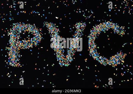 PVC lettering of polyvinyl chloride synthetic plastic grains Stock Photo