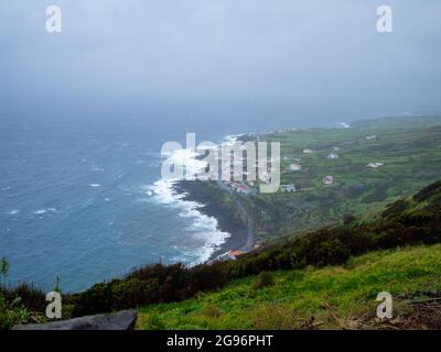 View of Graciosa coastline from Ponta do Carapacho Stock Photo