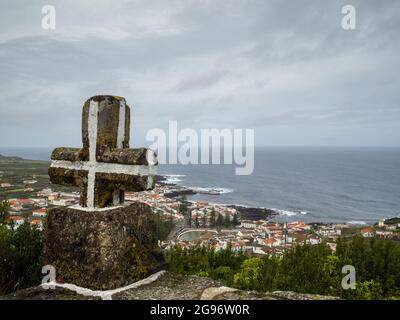 Volcanic rock cross over Santa Cruz da Graciosa, Azores Stock Photo