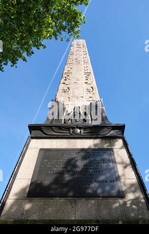 Cleopatra’s Needle, an ancient Egyptian obelisk, in the City of Westminster, on the Victoria Embankment. Stock Photo