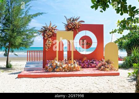selfie opportunity on the beach wedding day Stock Photo