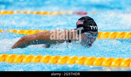 USA's Torri Huske during the Women's 4 x 100m Medley Relay Final at the ...