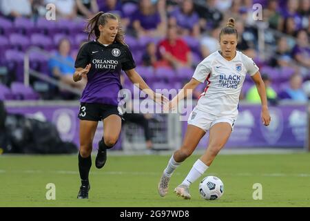 July 24, 2021: OL Reign forward SOFIA HUERTA (11) drives the ball during the NWSL Orlando Pride vs OL Reign soccer match at Exploria Stadium in Orlando, Fl on July 24, 2021. (Credit Image: © Cory Knowlton/ZUMA Press Wire) Stock Photo