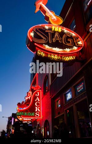 Neon signs on Broadway, Nashville, Tennessee, USA Stock Photo