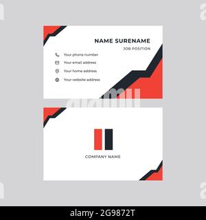 Modern, Creative, and Clean Double-sided Corporate Business Card Template. Red and Black Colors. Stationery Design Stock Photo