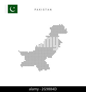 Square dots pattern map of Pakistan. Pakistani dotted pixel map with national flag isolated on white background. Vector illustration. Stock Vector