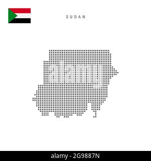 Square dots pattern map of Sudan. Sudanese dotted pixel map with national flag isolated on white background. Vector illustration. Stock Vector