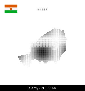 Square dots pattern map of Niger. Nigerian dotted pixel map with national flag isolated on white background. Vector illustration. Stock Vector