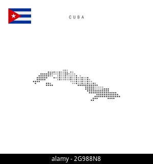 Square dots pattern map of Cuba. Cuban dotted pixel map with national flag isolated on white background. Vector illustration. Stock Vector